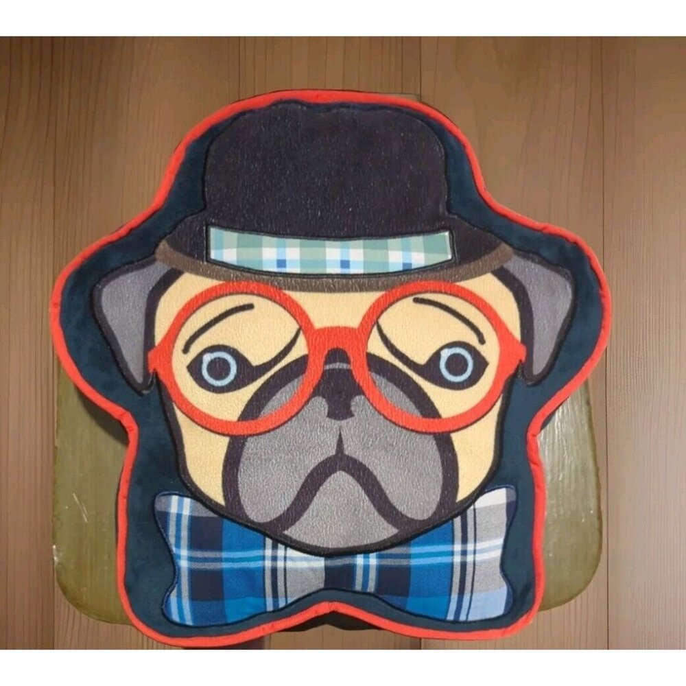 Pug Throw Pillow Men in Black Dog in Red Glass